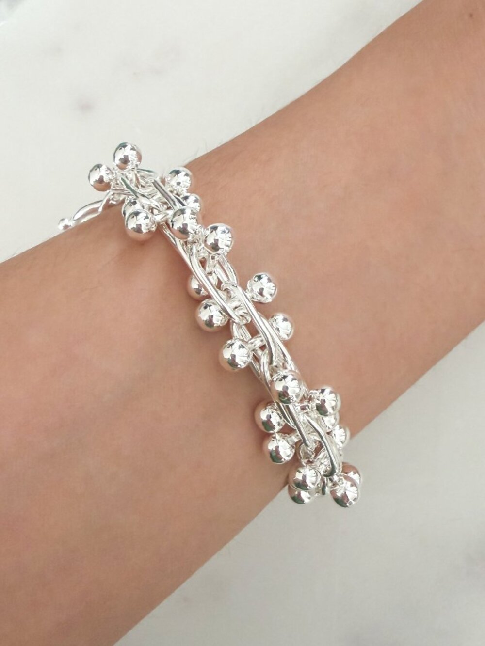 925 Sterling Silver Bead Bracelet Twist Modern Bead Ball Bracelet